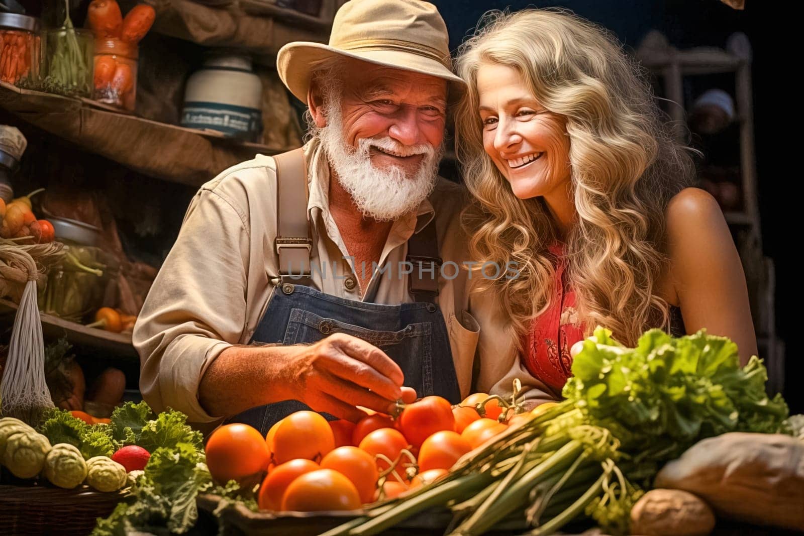 A happy retired couple on their property. Generative AI. High quality illustration