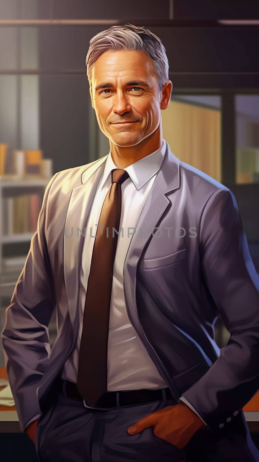 Portrait of a male executive with crossed arms. Generative AI. High quality illustration