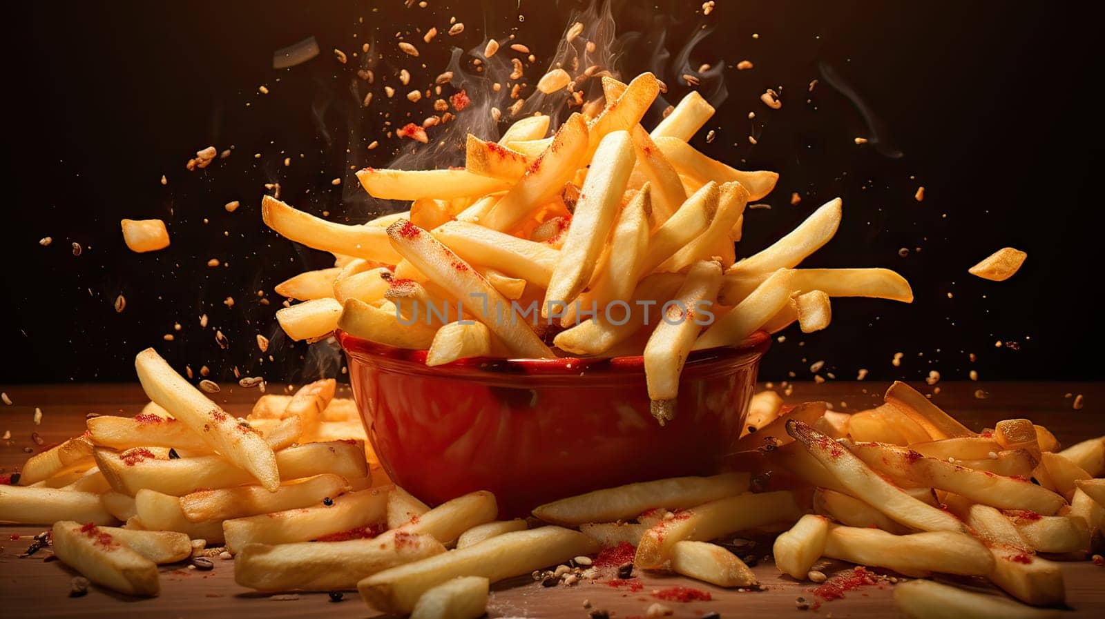 Deliciously Crispy French Fries Served in a Vibrant Red Bowl, Perfect for Savory Snack Cravings.