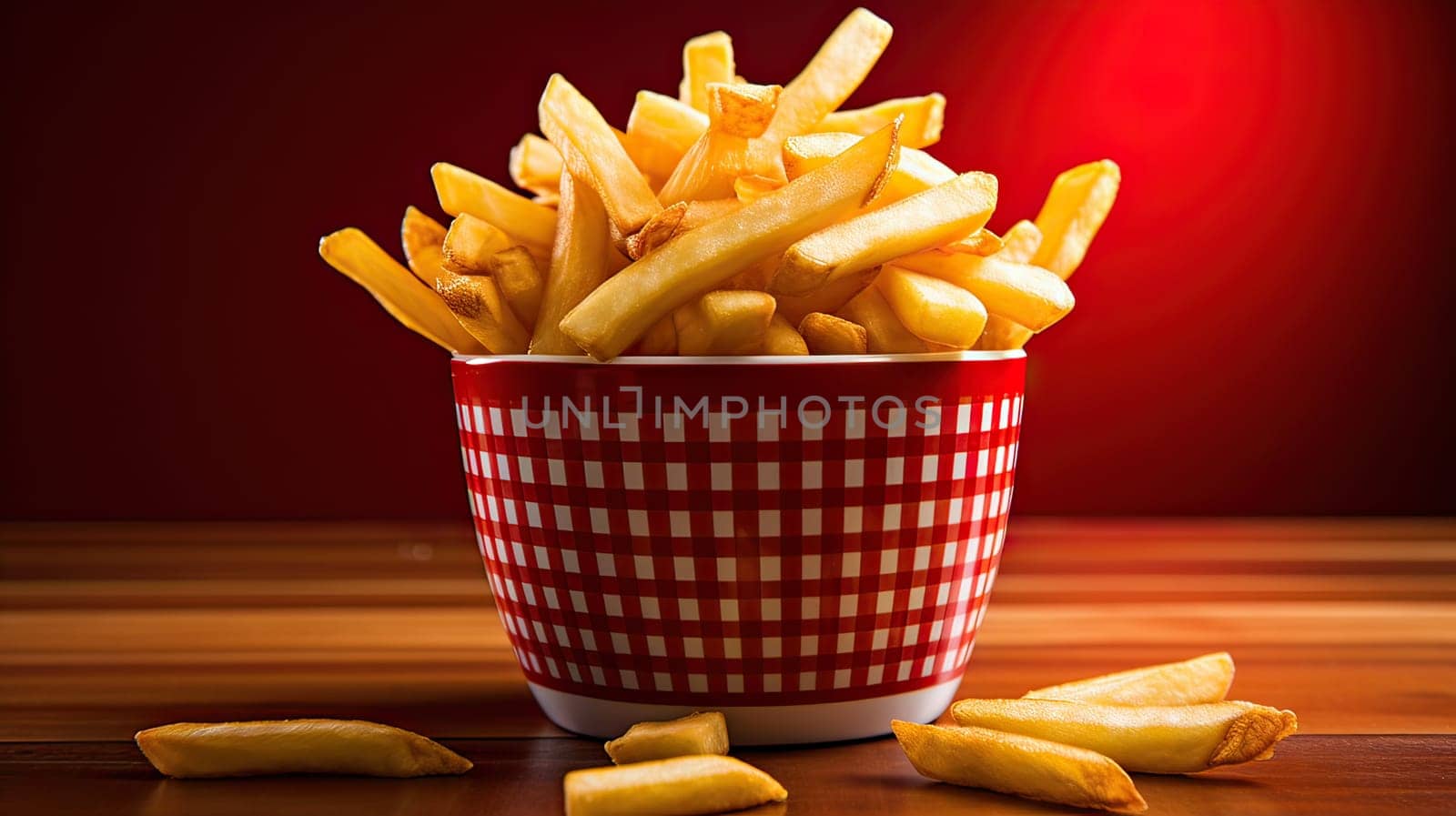 Satisfying Crispy French Fries Nestled in a Vibrant Red Bowl, Ideal for Appetizing Snack Cravings.