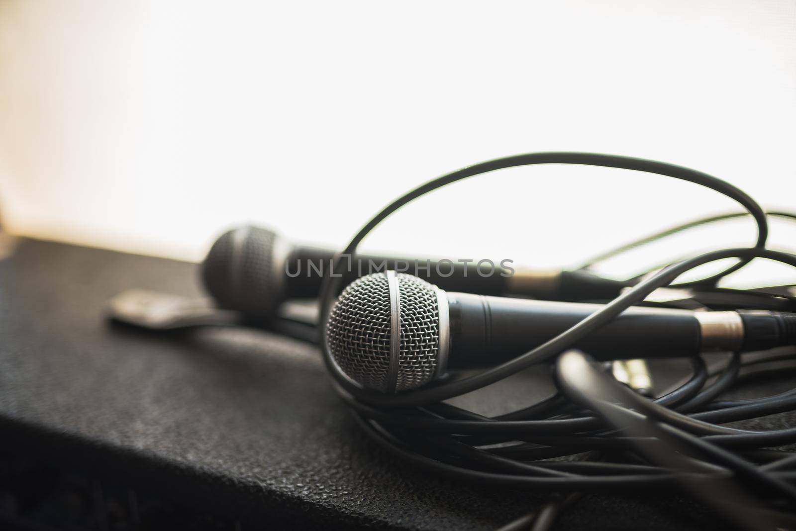 Closeup of microphone in music room by Wmpix