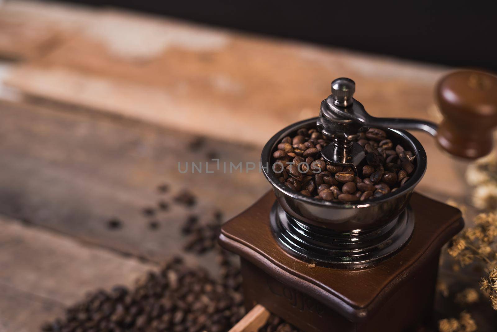 Coffee grinder and coffee beans by Wmpix