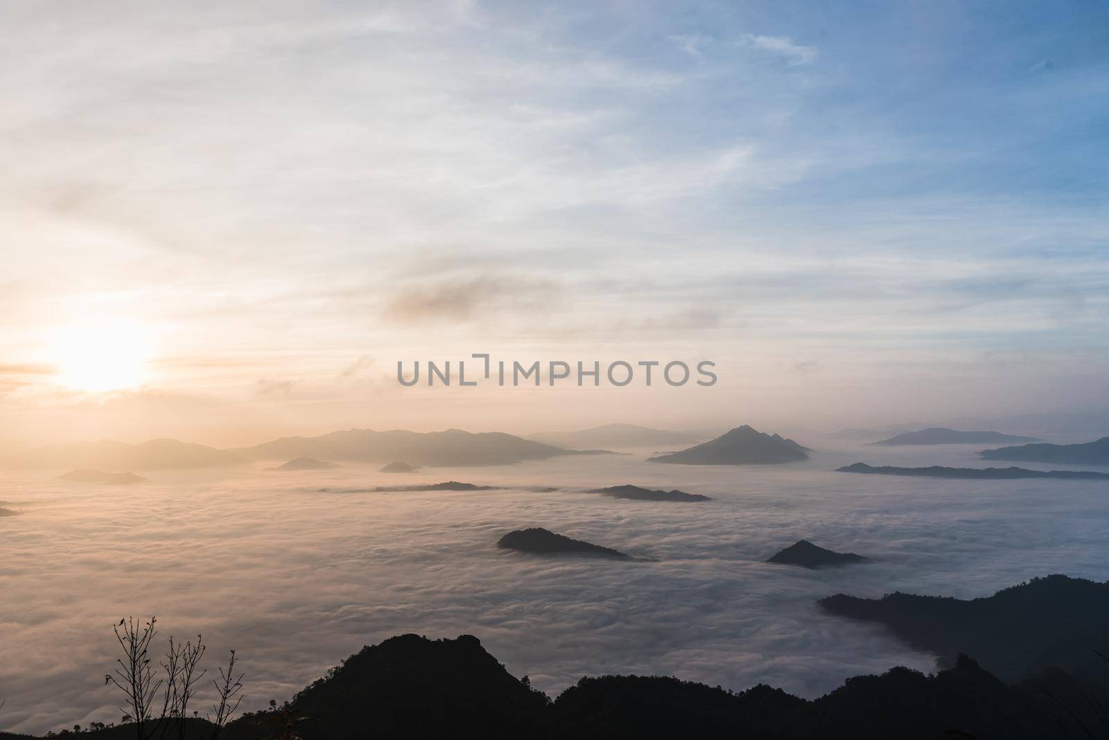 fog and cloud mountain valley landscape by Wmpix