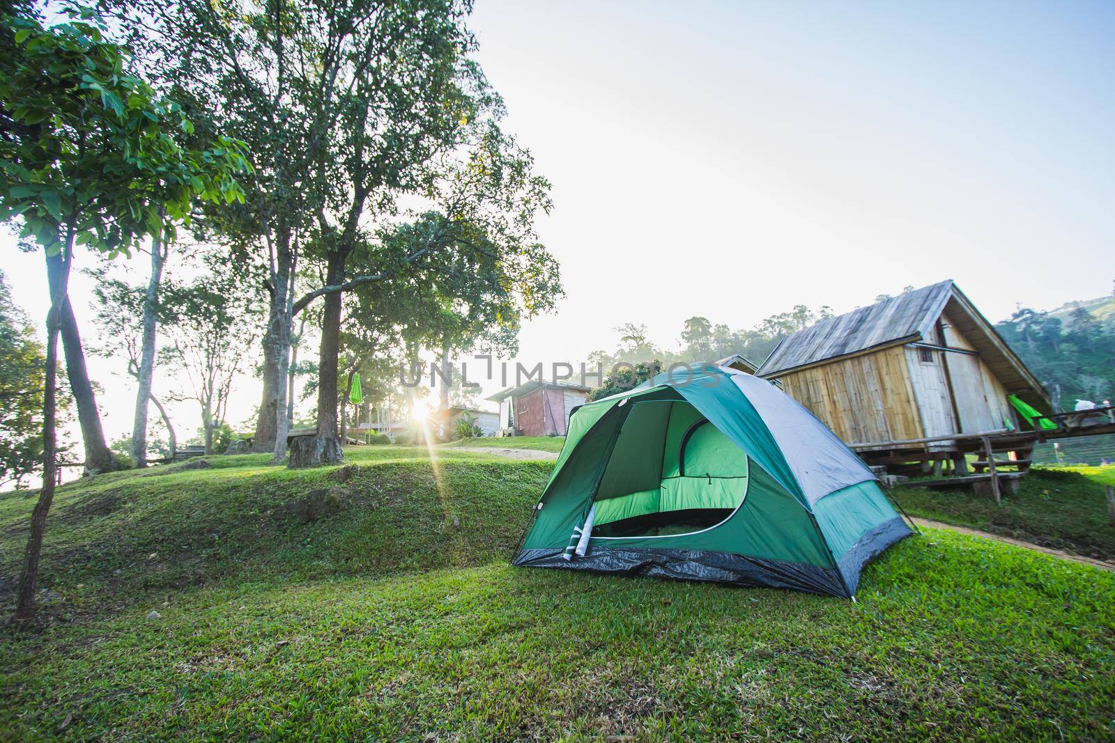 tent outdoors at mountain by Wmpix