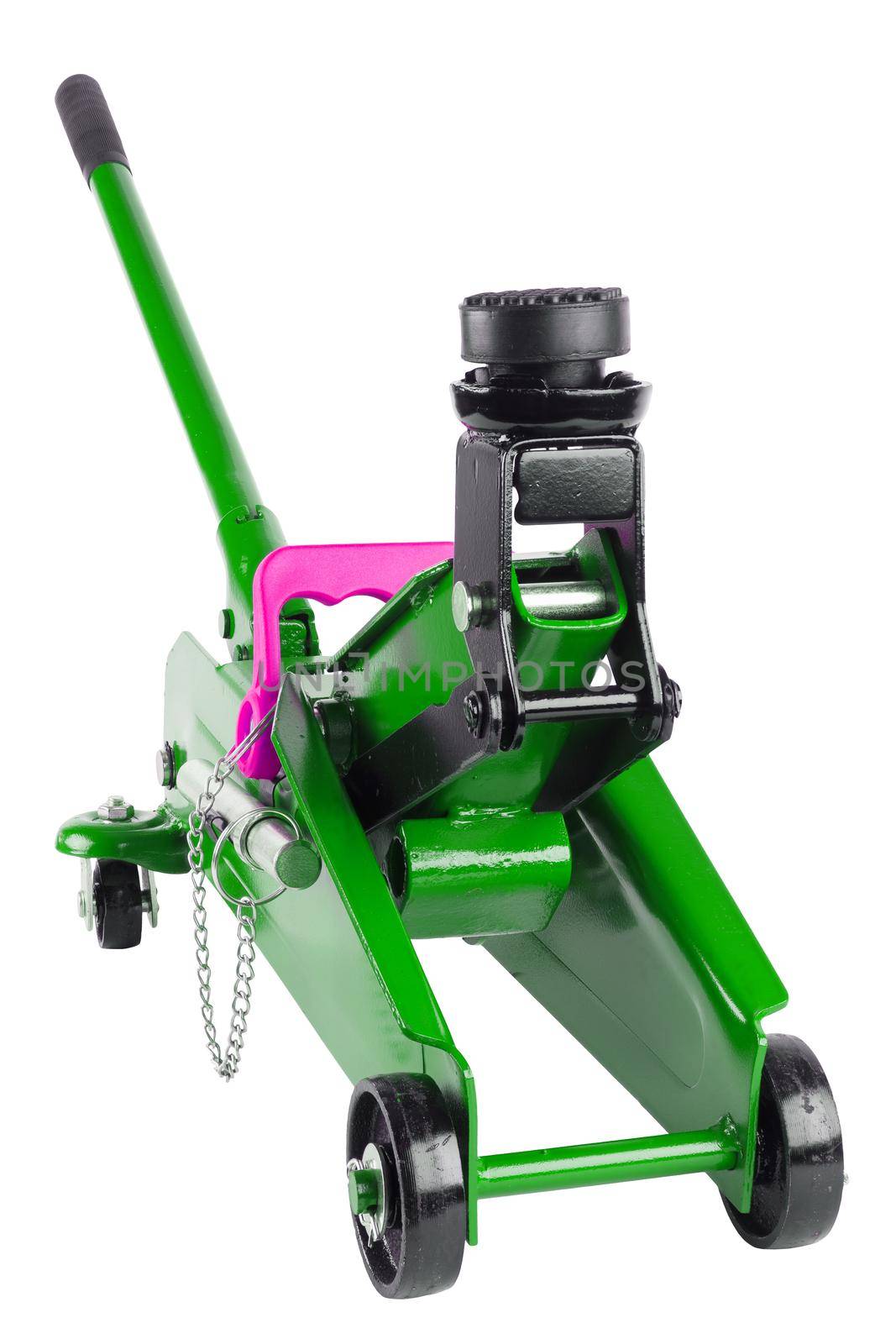 green hydraulic car jack isolated on white background, 2 ton capacity
