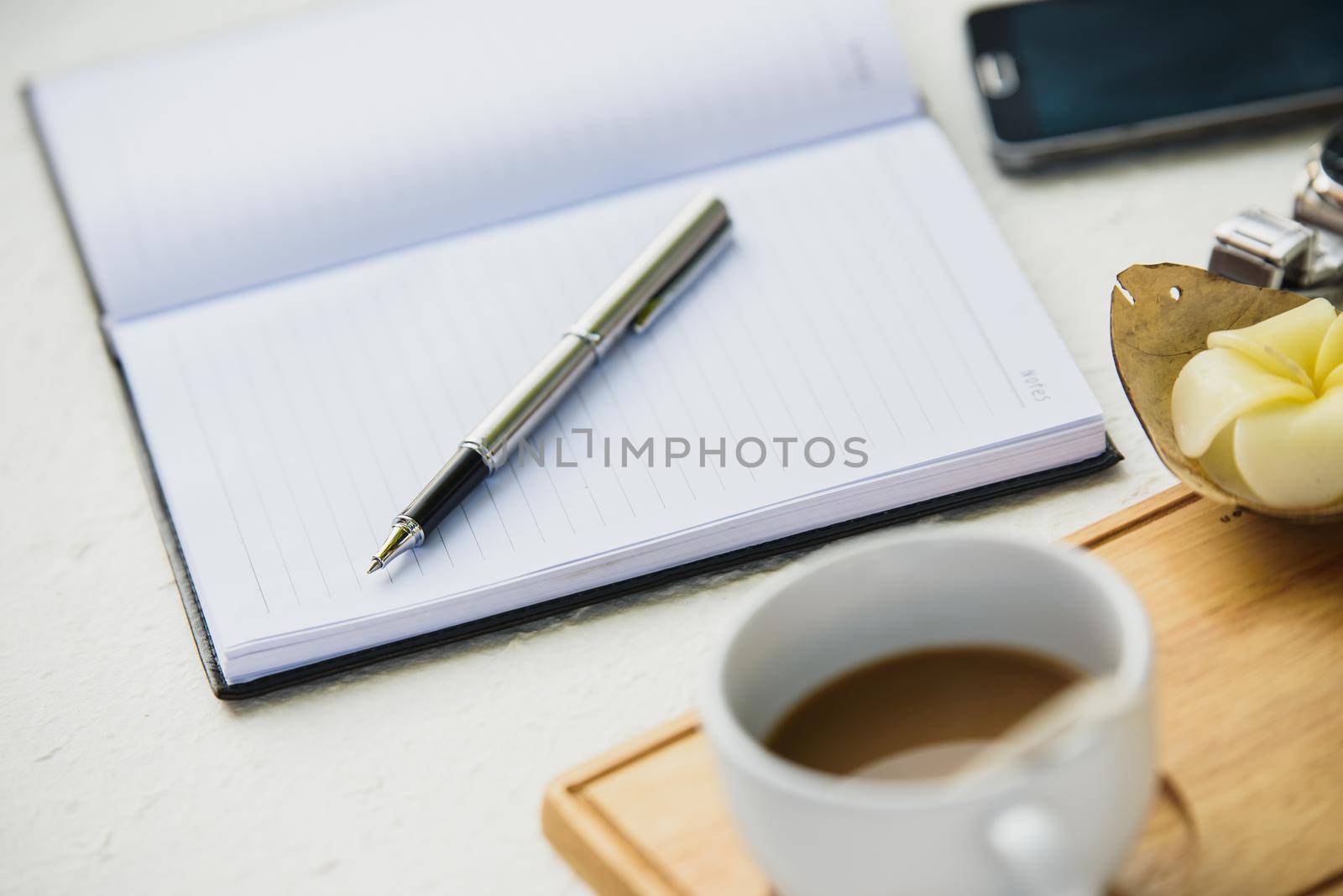 diary book blank page on white table