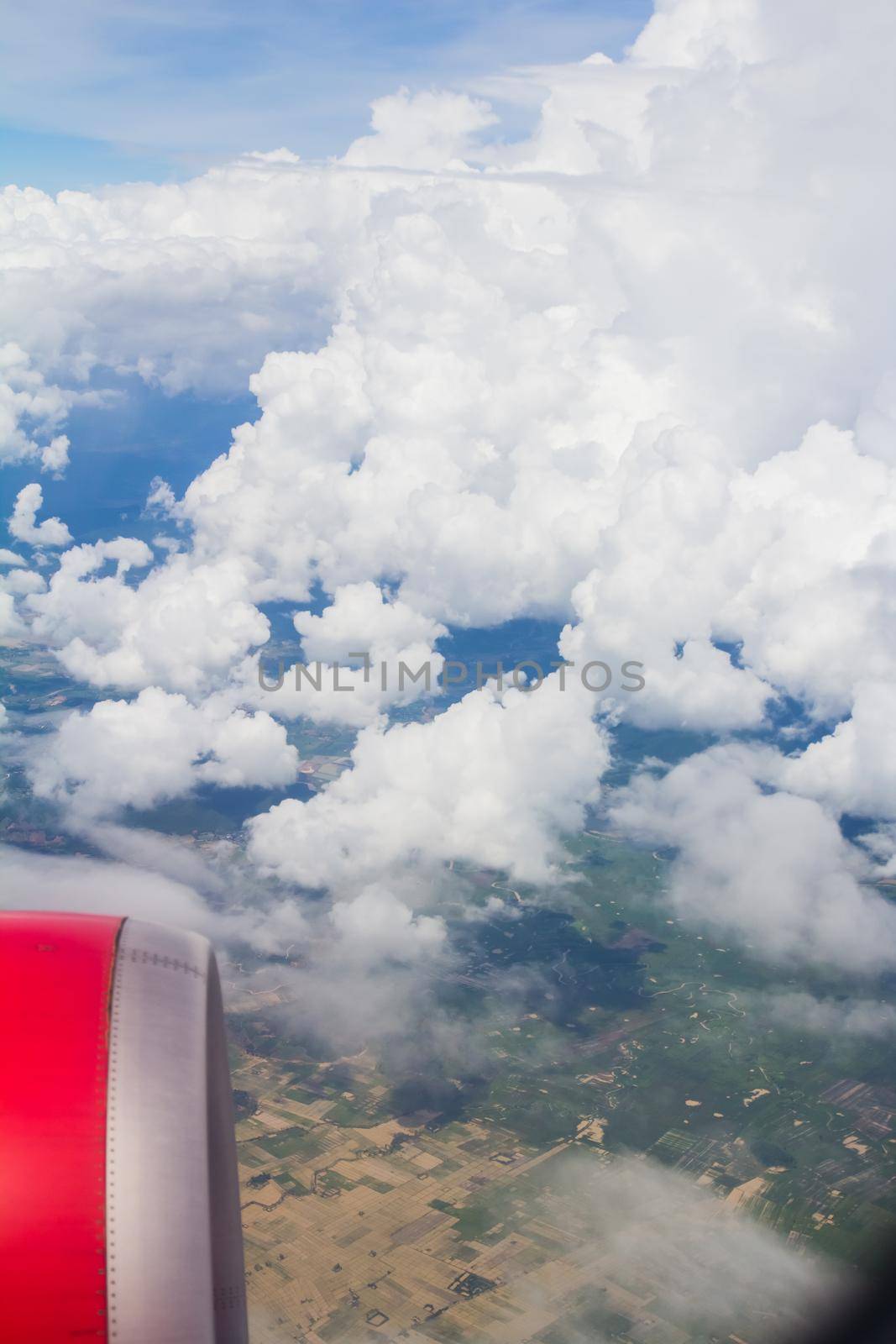 View from plane on the clounds blue sky