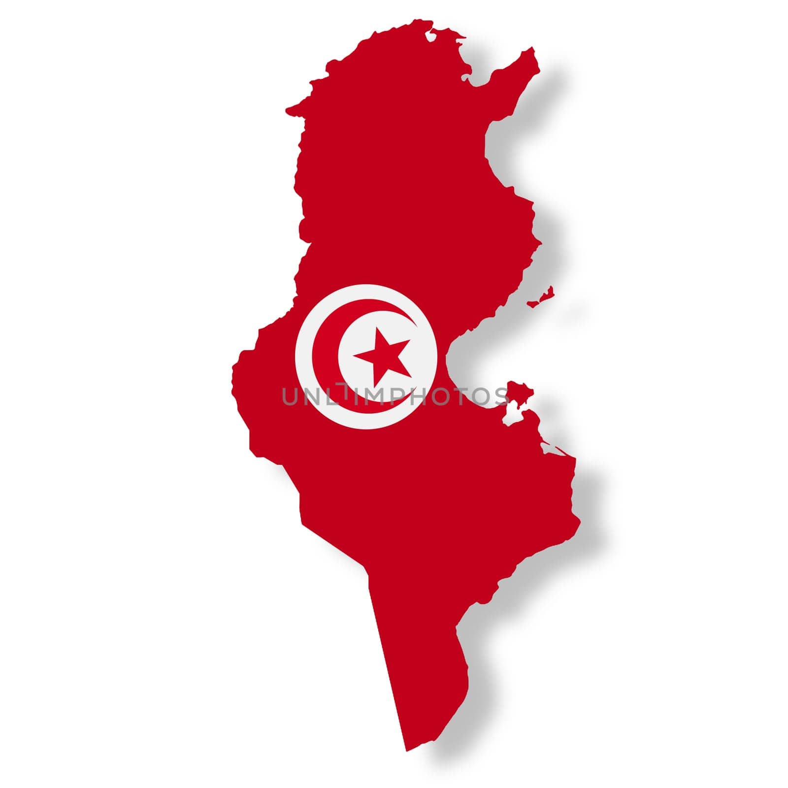A Tunisia flag map on white background with clipping path 3d illustration