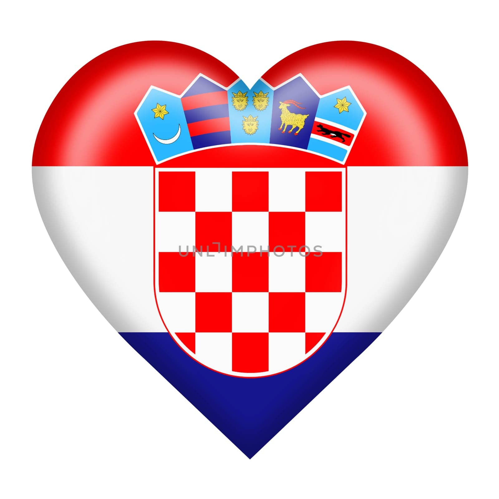 A Croatia flag heart button isolated on white with clipping path 3d illustration