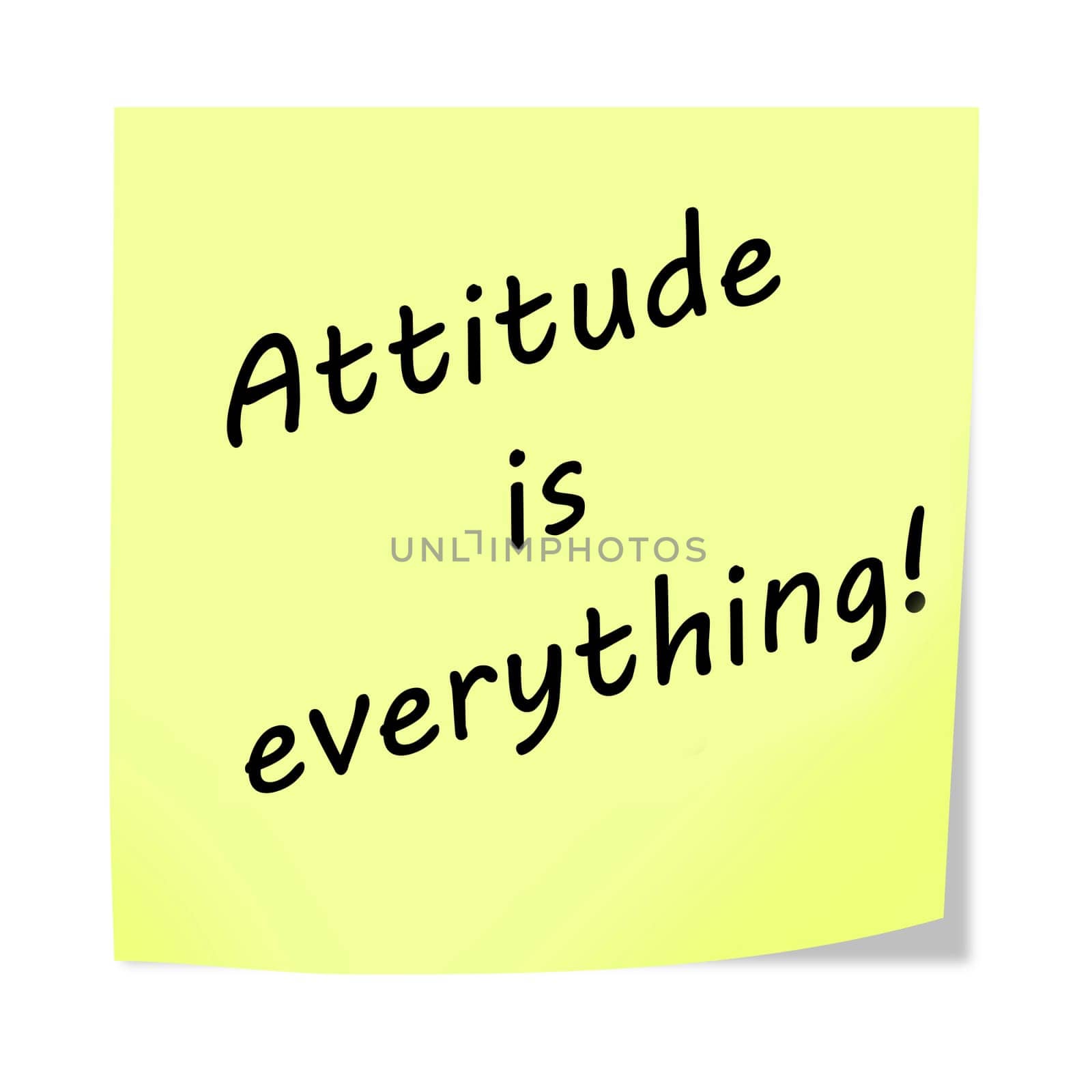 An Attitude is Everything 3d illustration post note reminder on white with clipping path