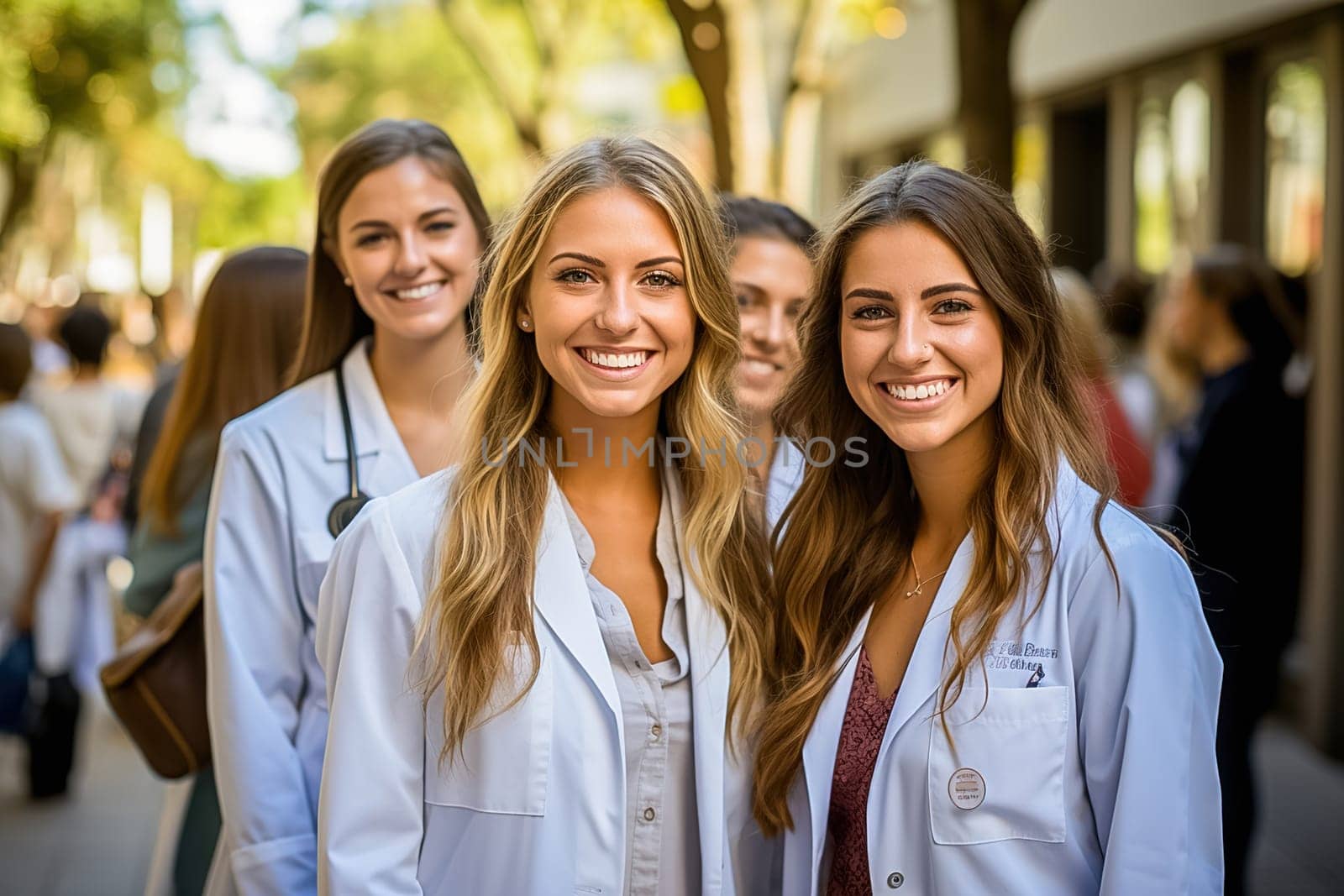 Portrait of a group of female medical college students. Generative AI. High quality illustration