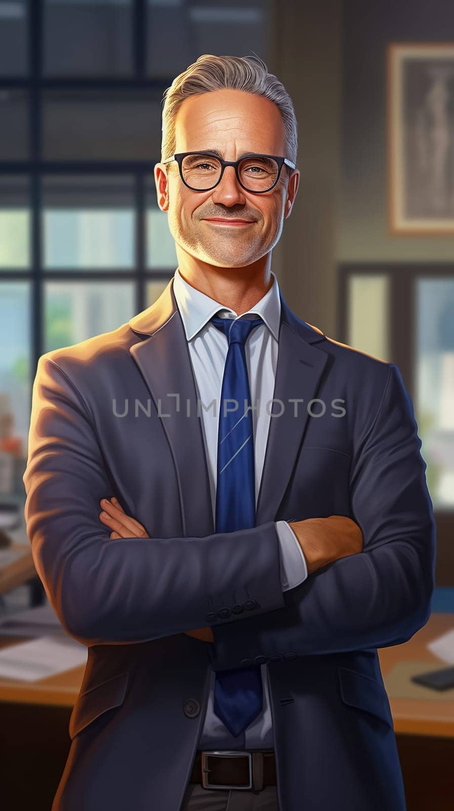 Portrait of a male executive with crossed arms. Generative AI. High quality illustration