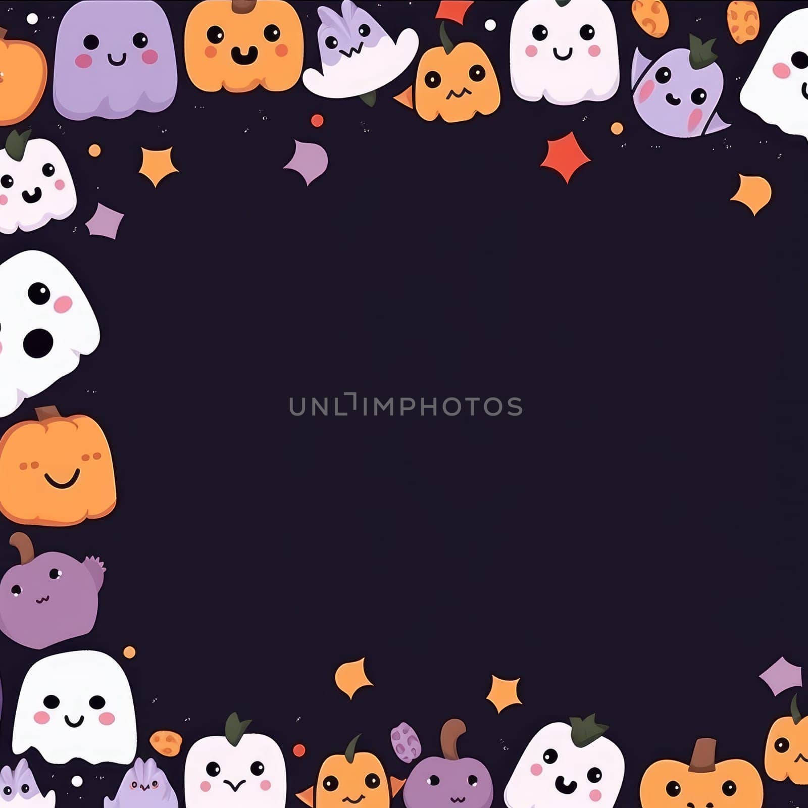 Cute Halloween borders background. Halloween day festival. Generative AI by itchaznong