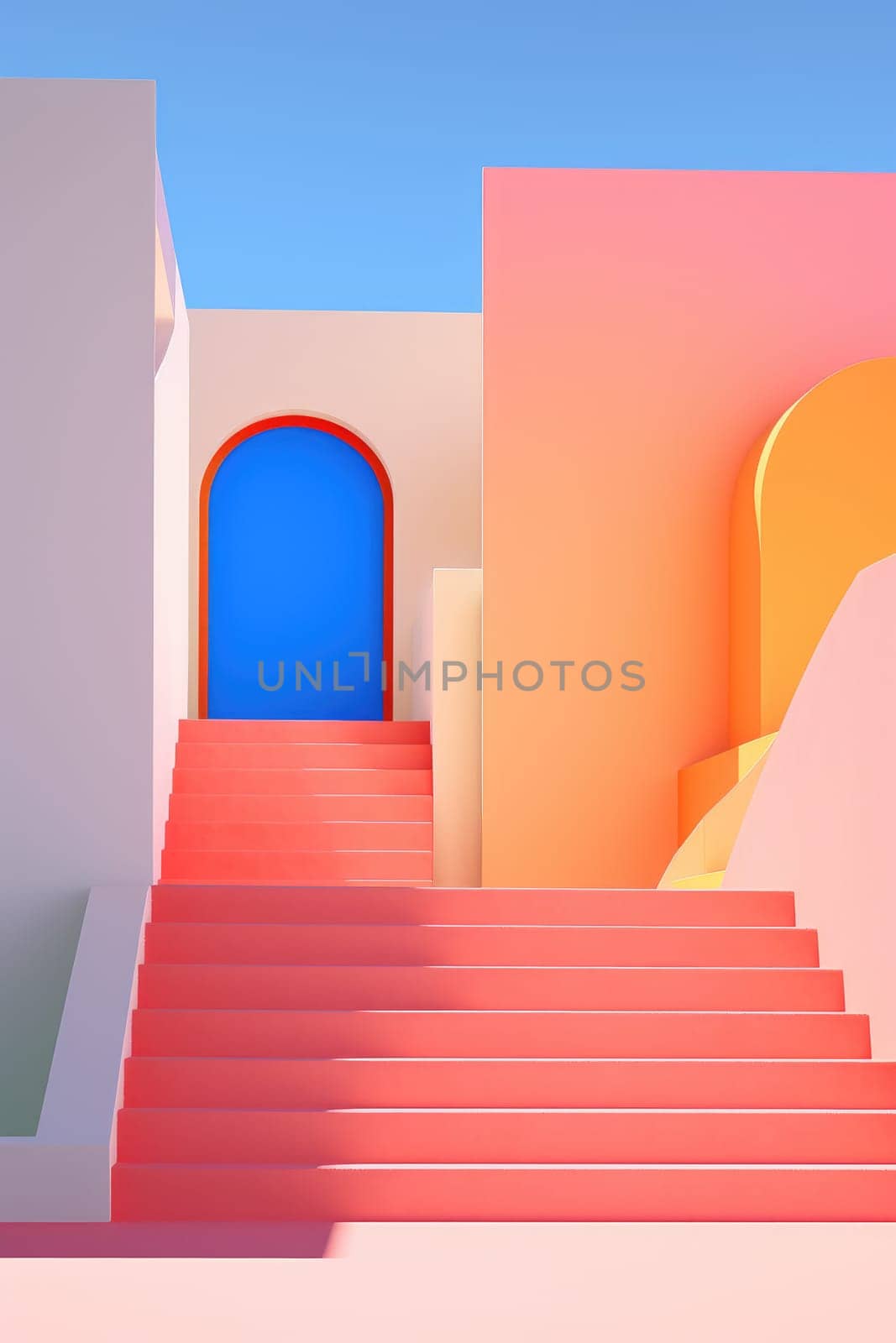 Colorful minimalism. Colorful architecture buildings, minimal abstract design, AI Generated.