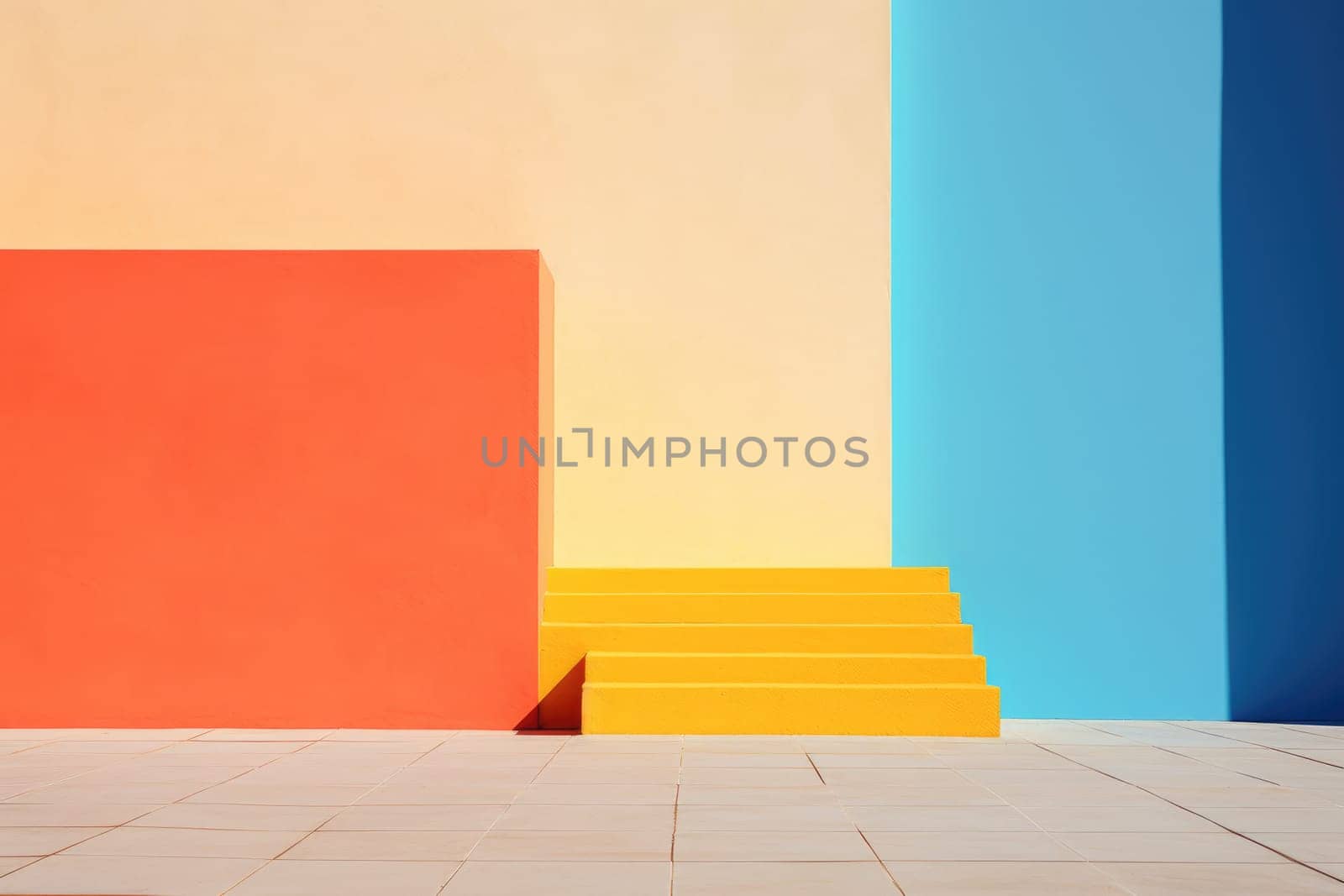 Colorful minimalism. Colorful architecture buildings, minimal abstract design, AI Generated.