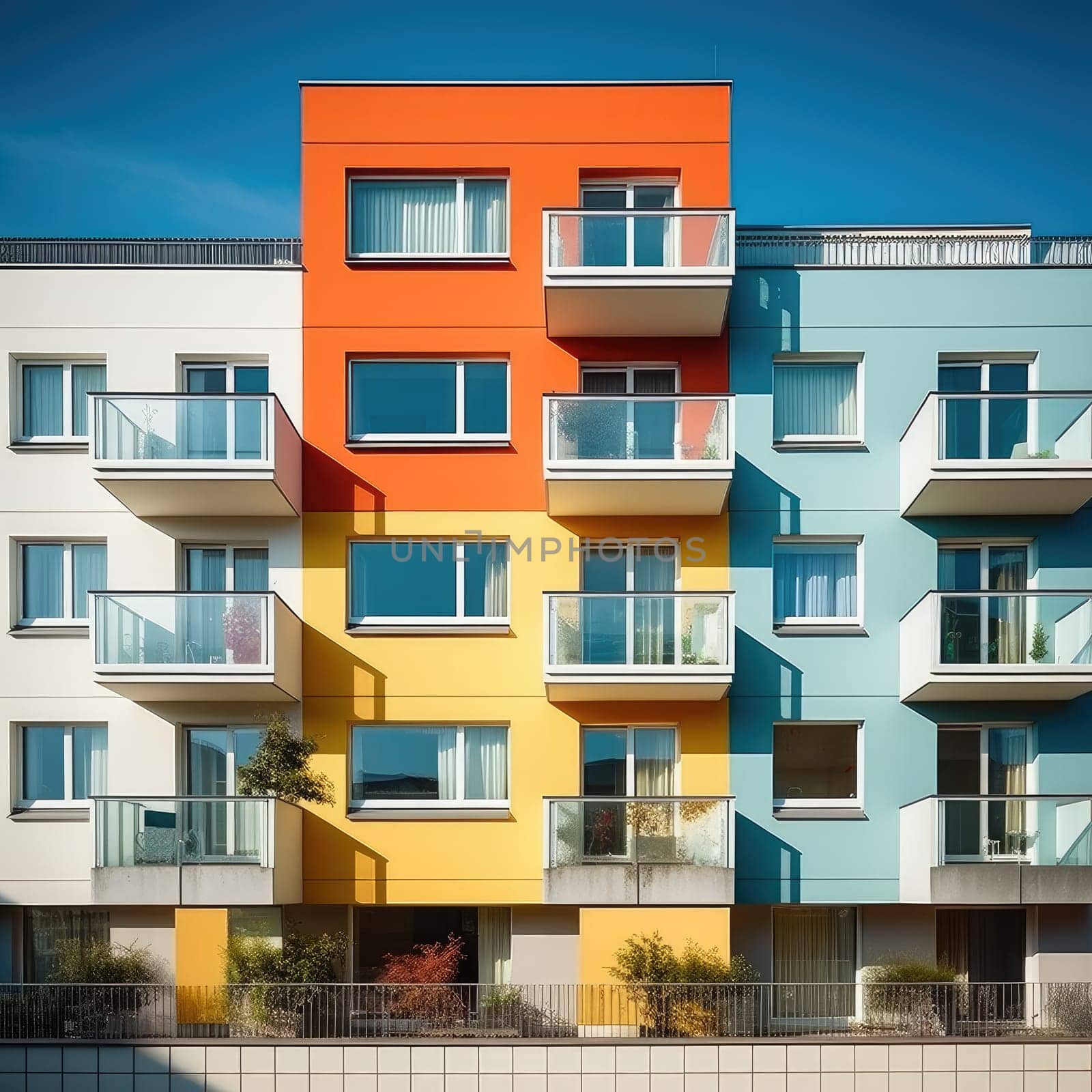 Colorful minimalism. Colorful architecture buildings, minimal abstract design, AI Generated.