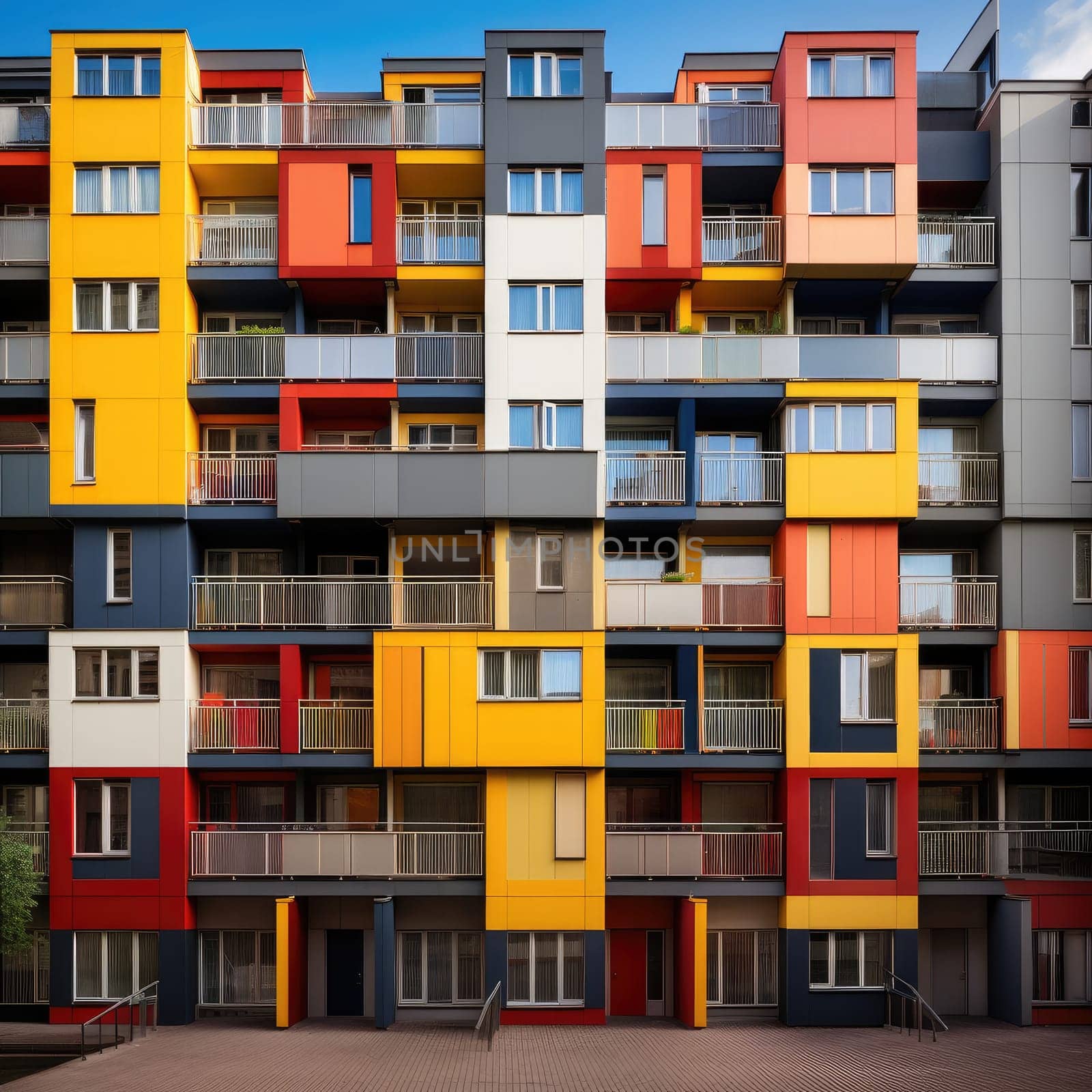 Colorful buildings minimal abstract design, AI Generated by Desperada