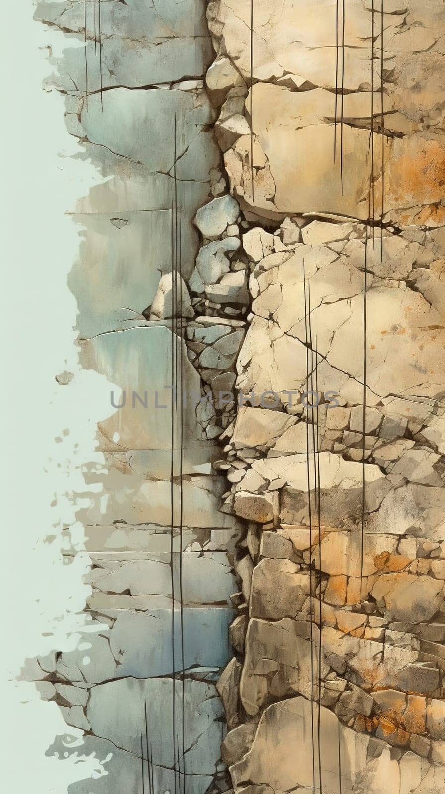 Blue and orange cracked surface - wall art, generative AI, Ai generated