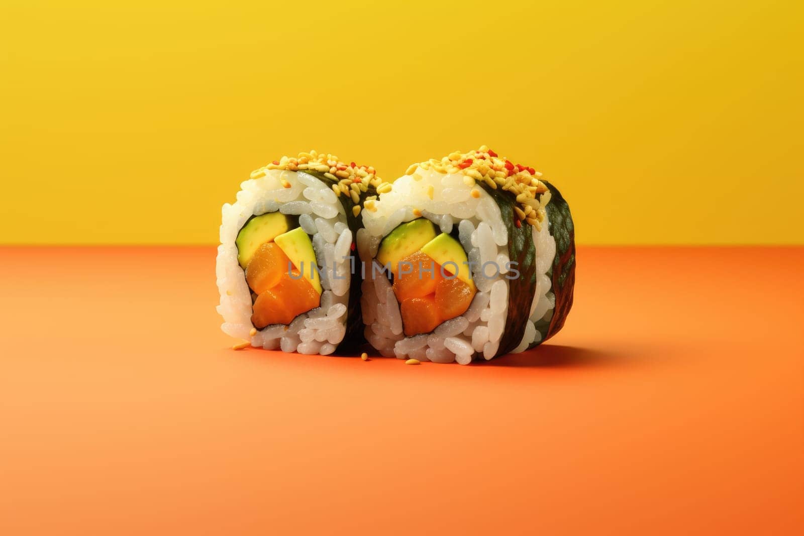Sushi rolls on bright background, AI Generated by Desperada