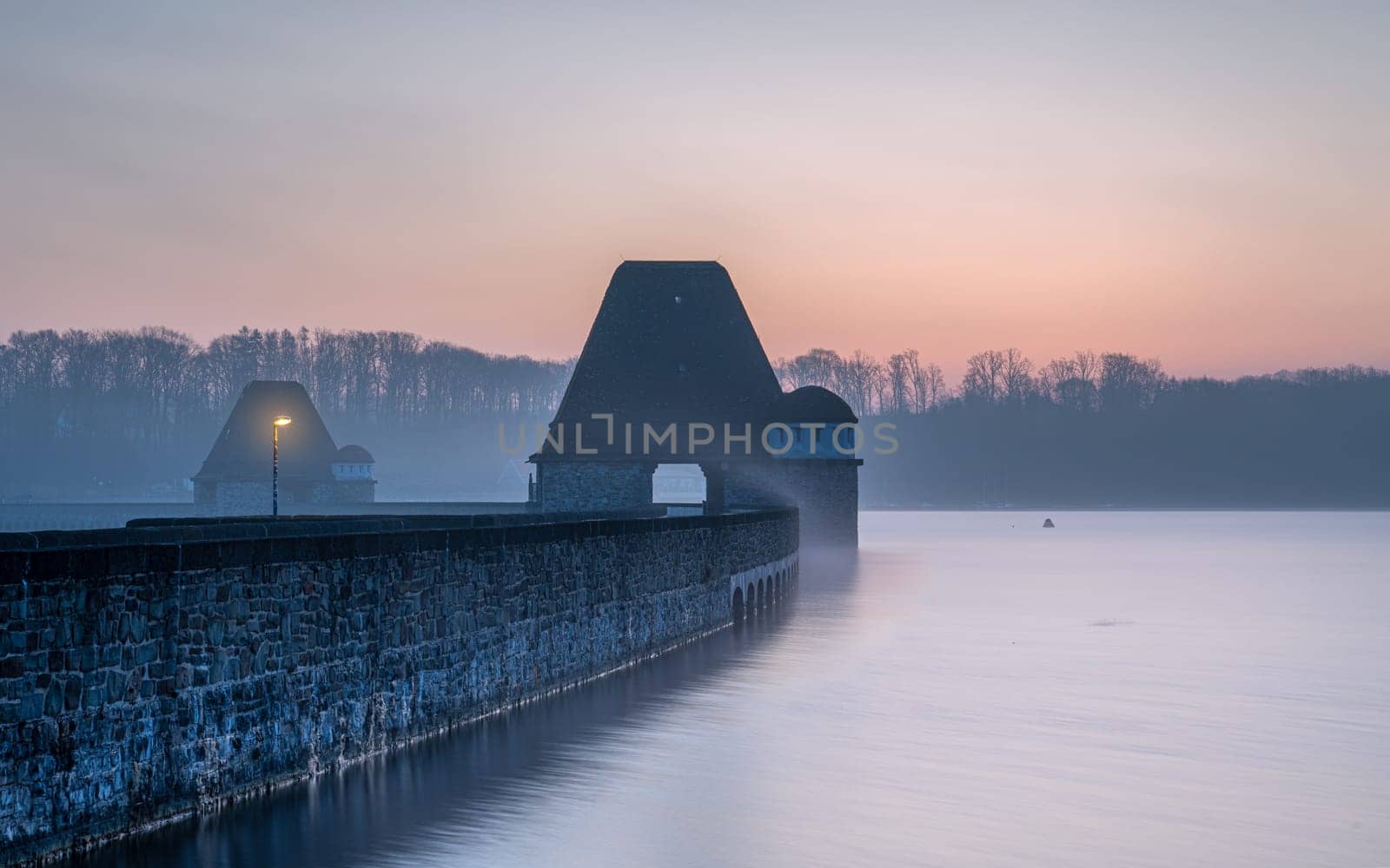 Moehne lake on a cold winter morning, Sauerland, Germany