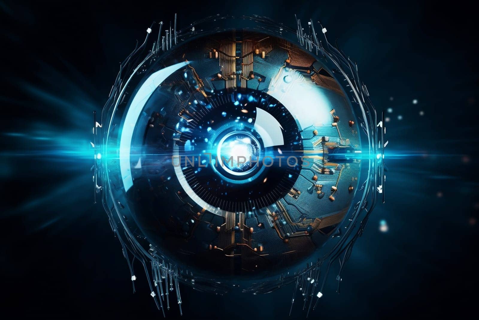 Eye pupil of a robot, cybernetic eye. Futuristic eye of a robot. AI. Human android cyborg eye futuristic control protection personal internet security access by maclura