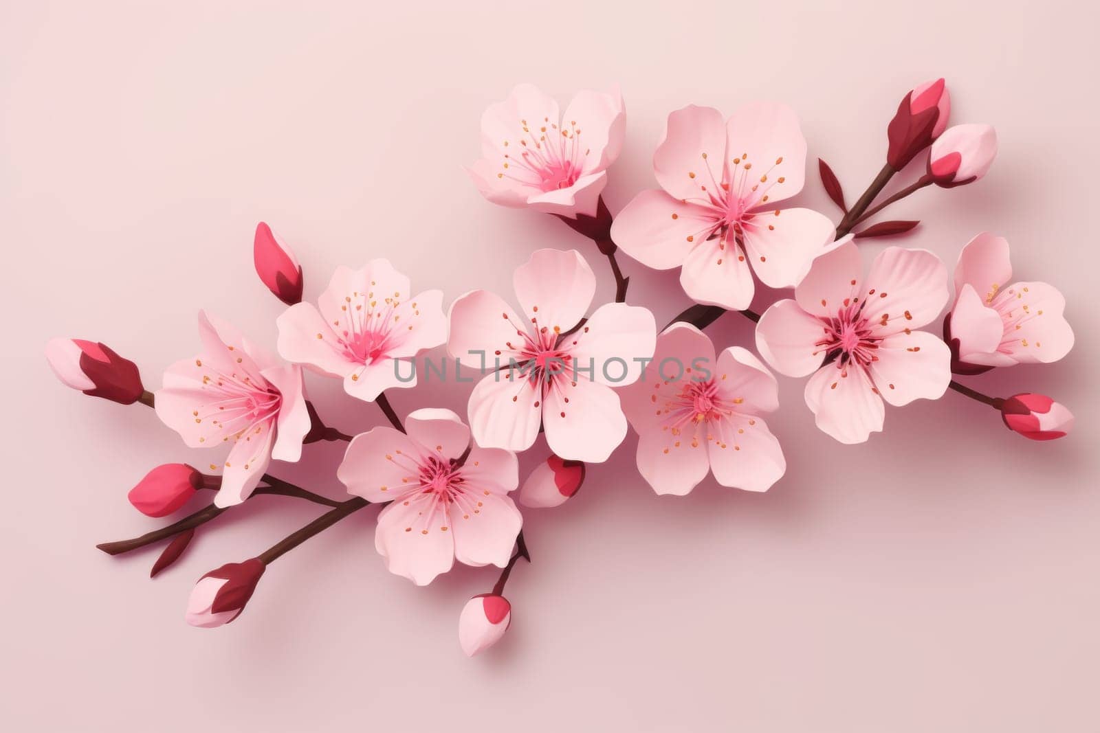 Cherry blossom branch with Sakura flower. Generative AI.