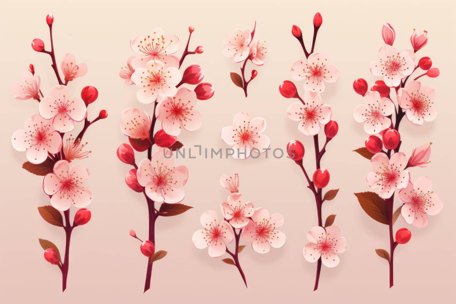 Cherry blossom branch with Sakura flower. Generative AI by nateemee