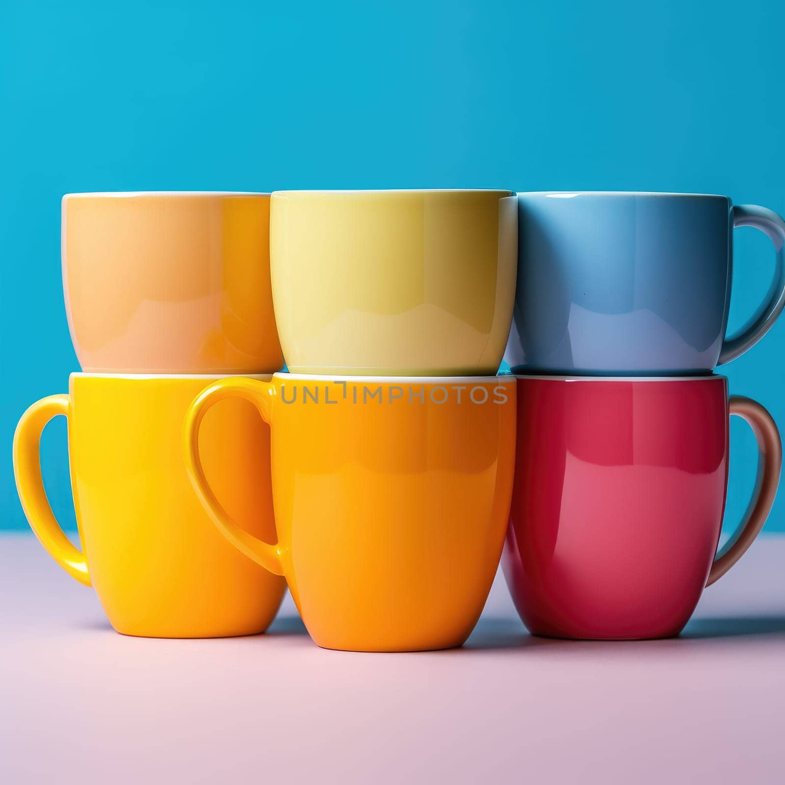 Minimal concept. Bright colorful mug on colorful background, mockup, AI Generated