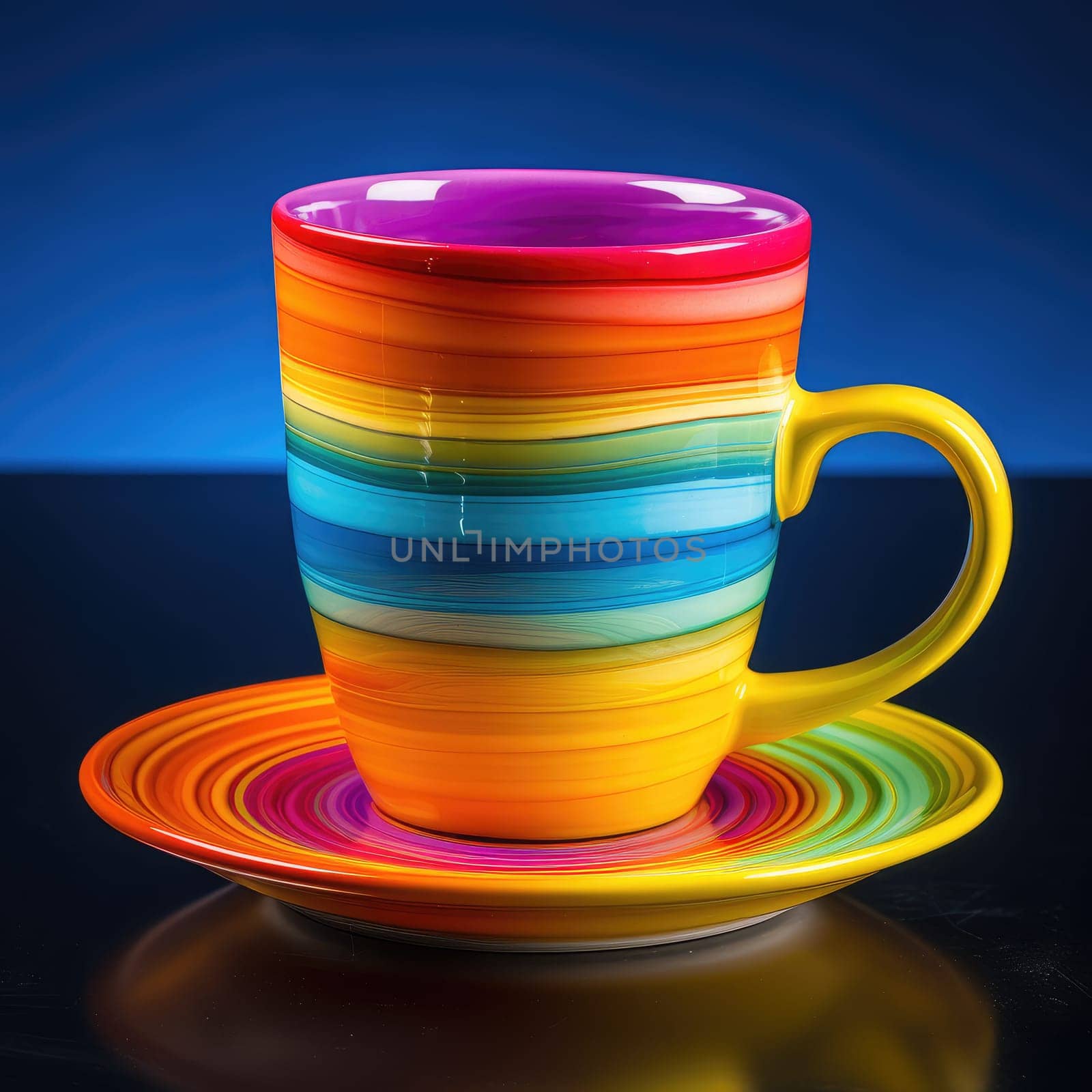 Minimal concept. Bright colorful mug on colorful background, mockup, AI Generated