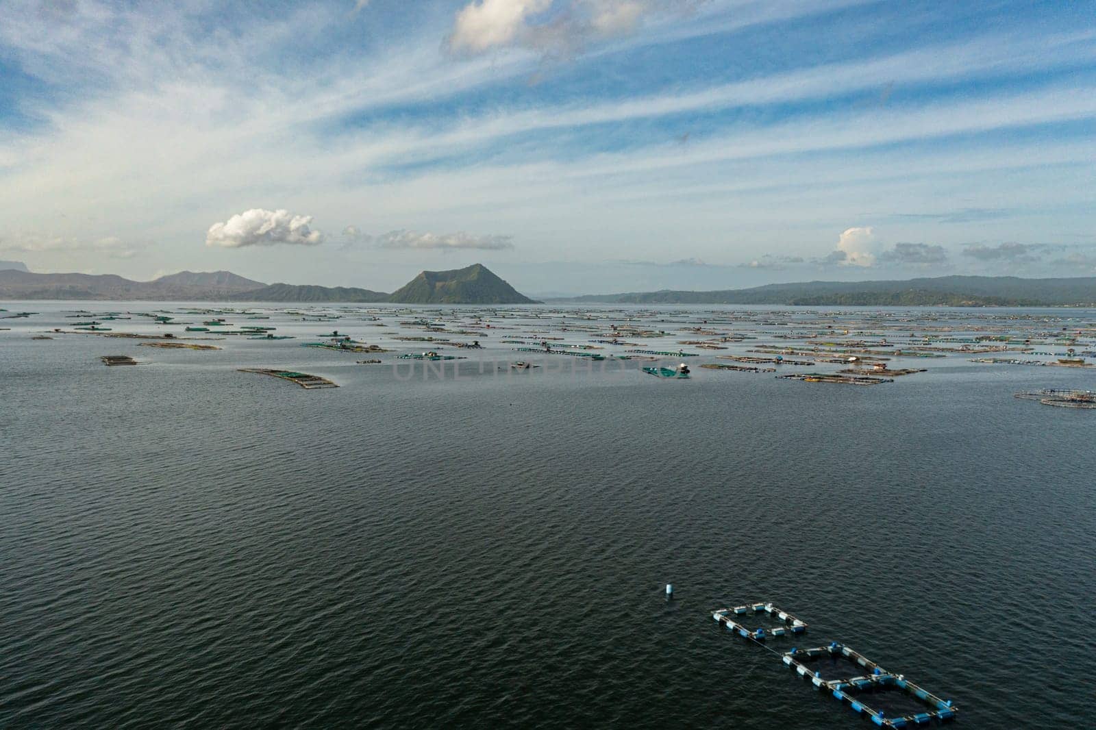 Fish farms on Taal Lake close to the volcano. Tagaytay City, Philippines.