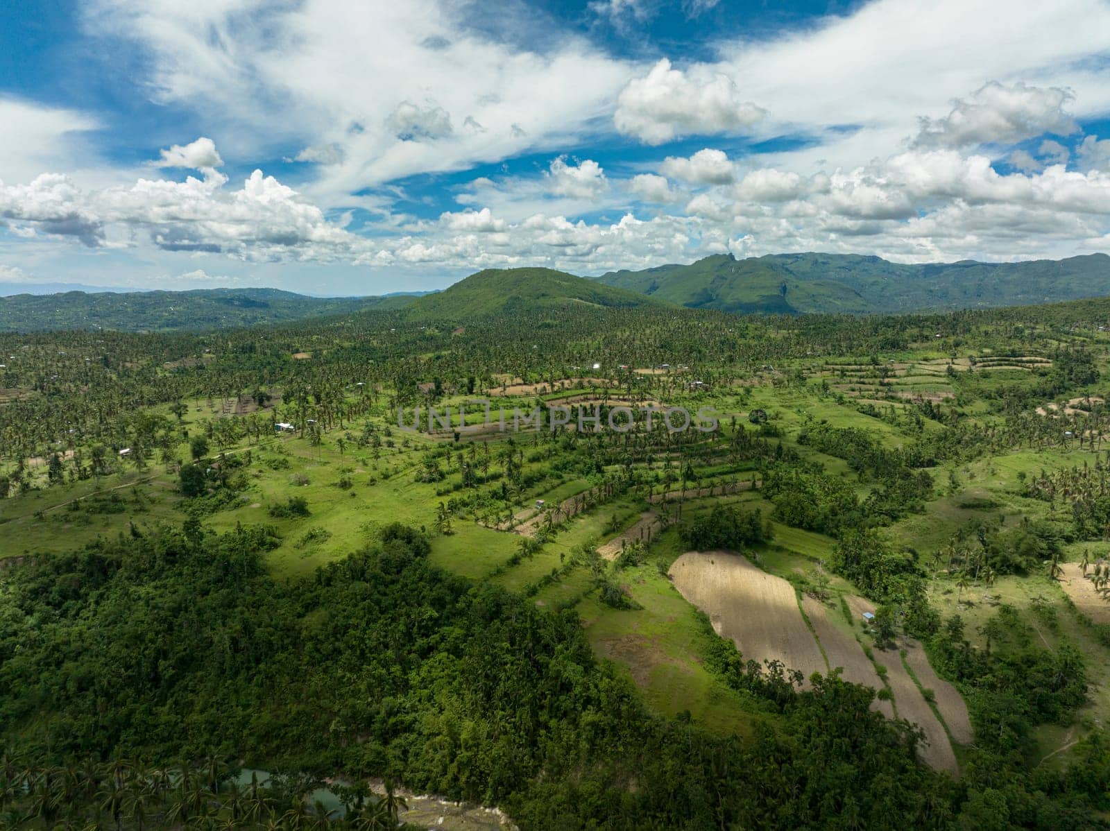 Agricultural landscape and farm fields. Cebu island, Philippines.