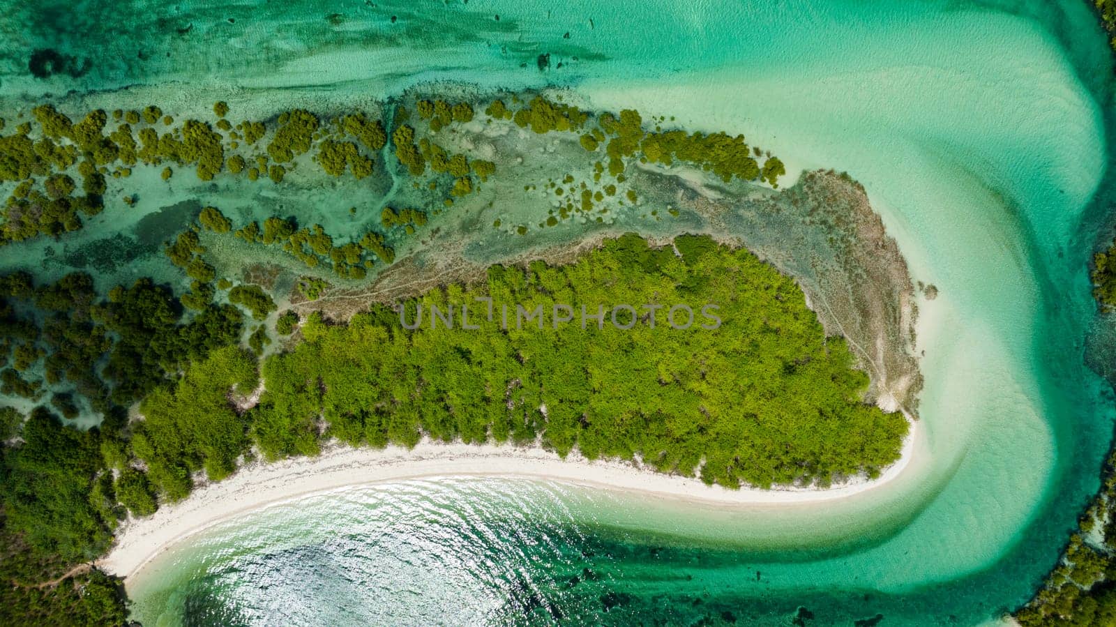 Blue lagoon with islands in turquoise water. Tropical landscape. Balidbid Lagoon, Bantayan island, Philippines.