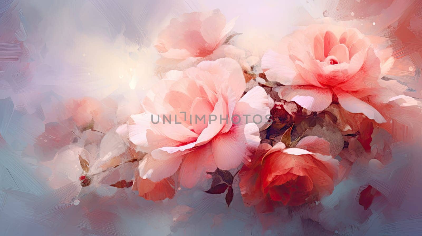Roses in various shades photo realistic illustration - Generative AI. Colorful, roses, flower, bud.