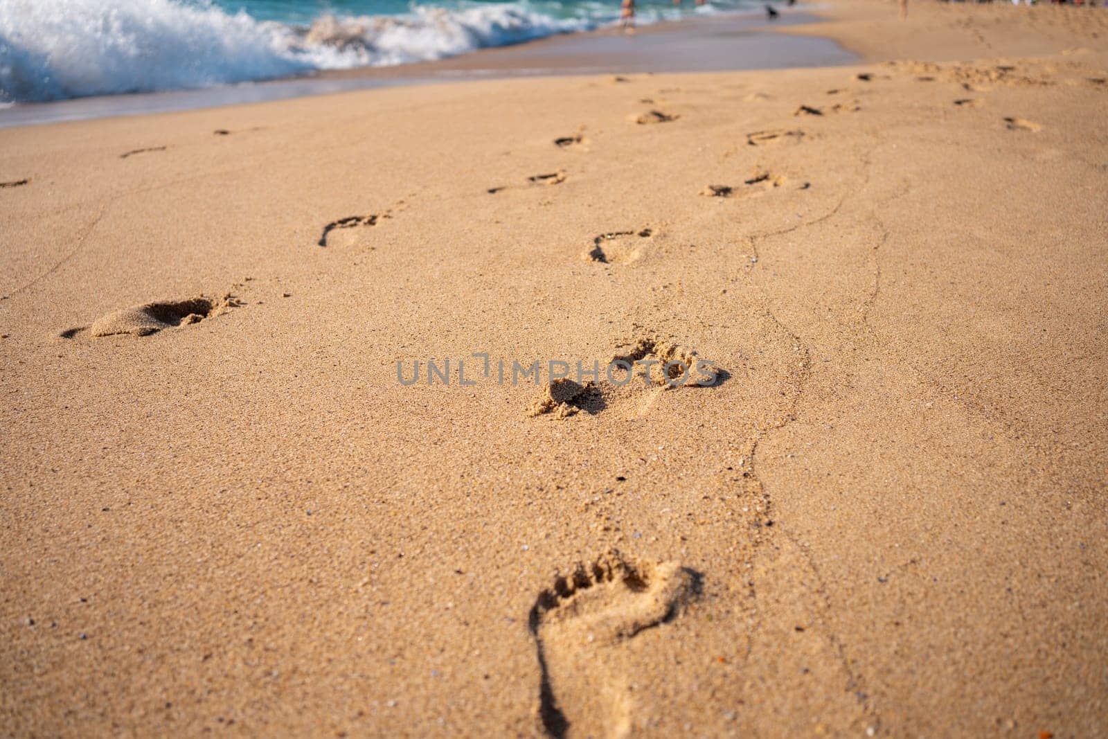 Footprints On Ocean Sandy Beach Summer
