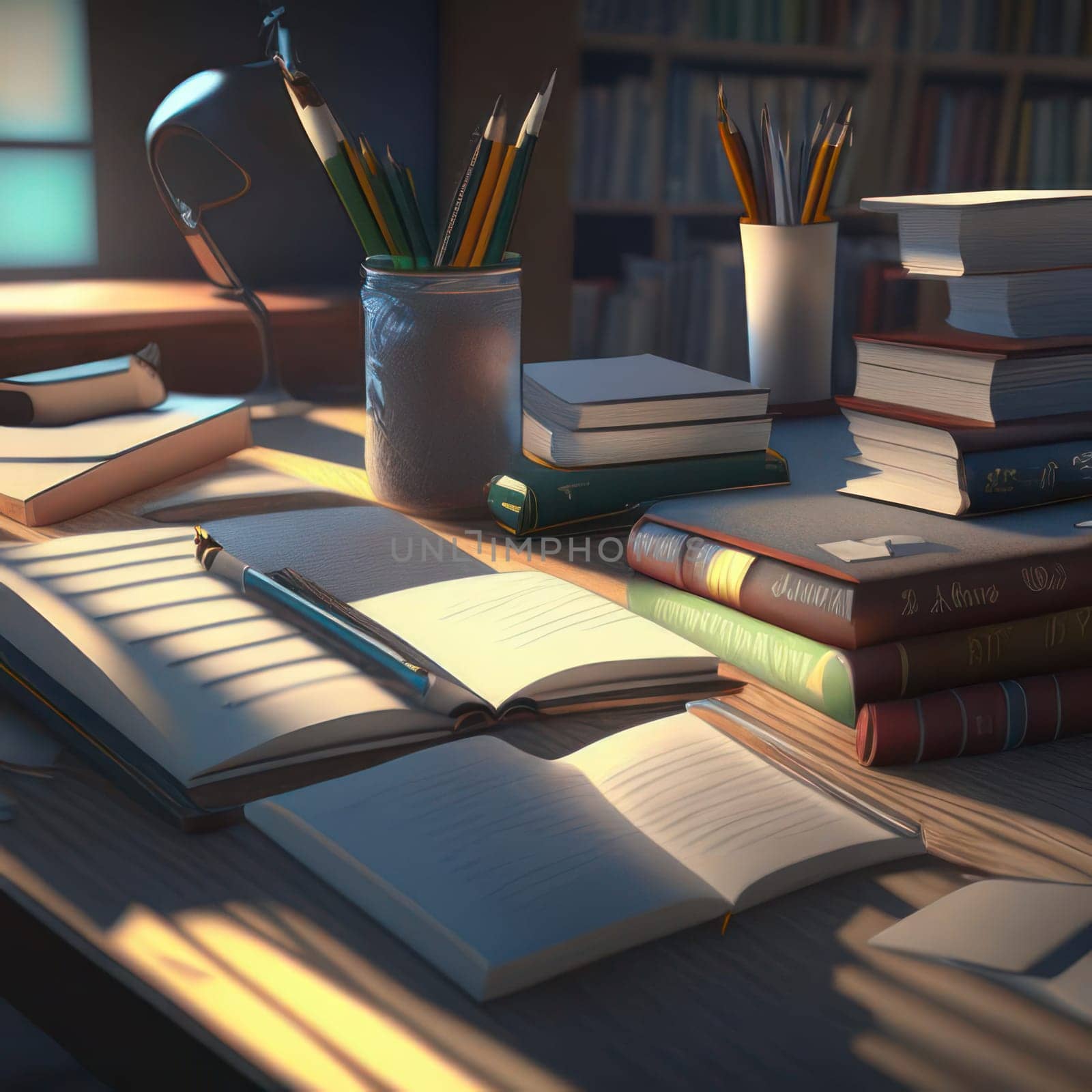 Books on the table. Image created by AI
