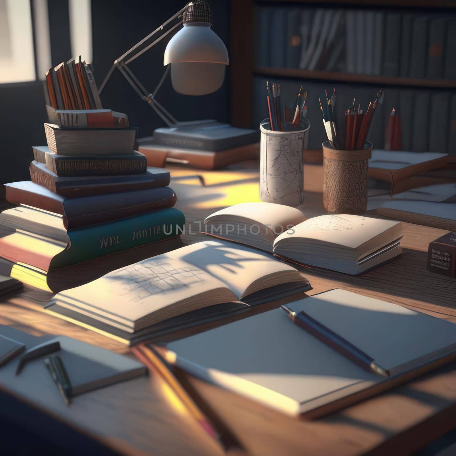 Books on the table. Image created by AI