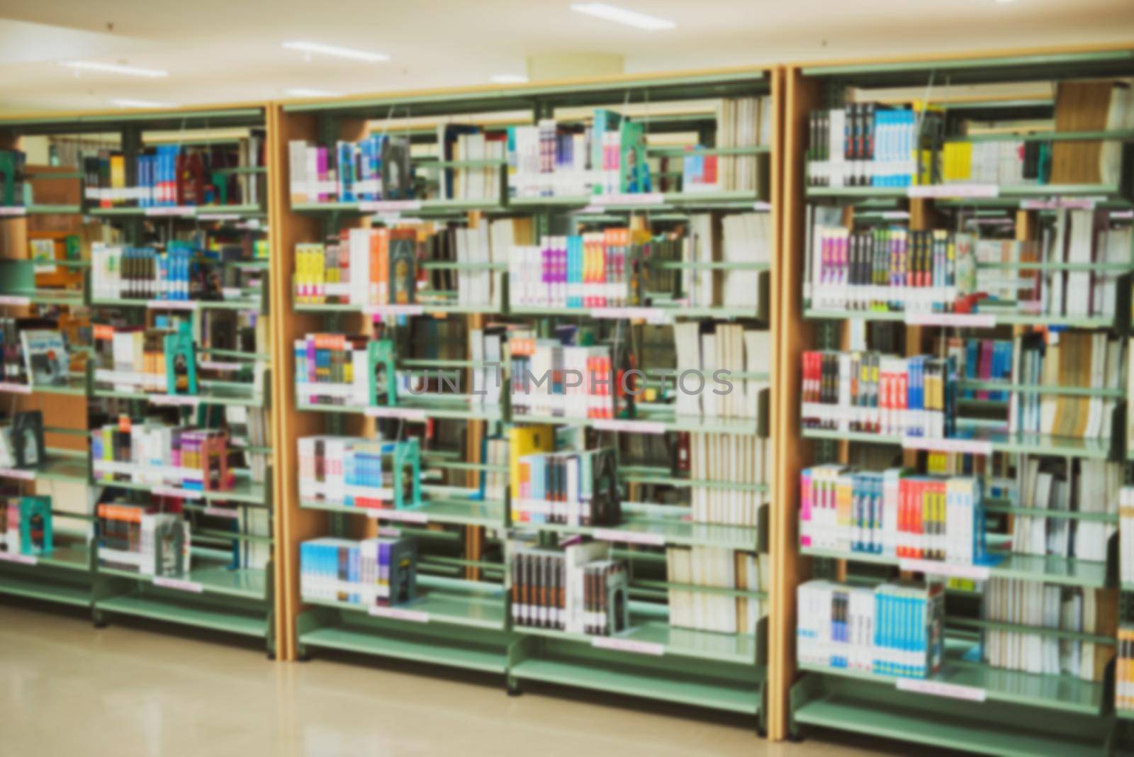Blurred abstract background view of  library in school by Wmpix