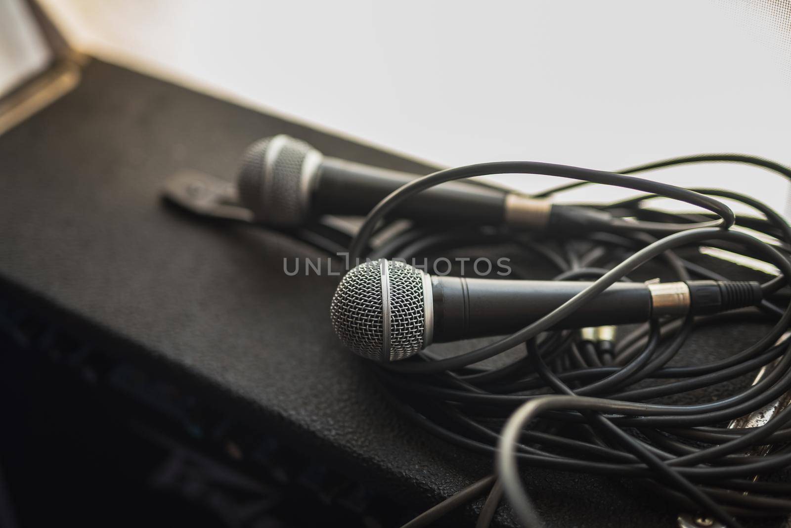Closeup of microphone in music room