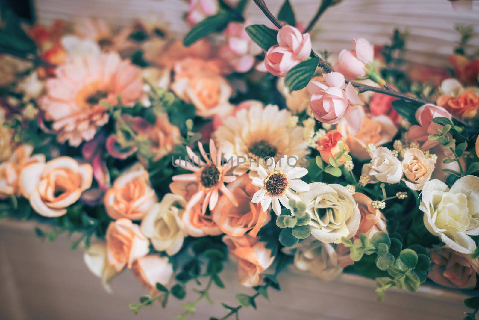 The background of the vintage beautiful flowers in colorful by Wmpix