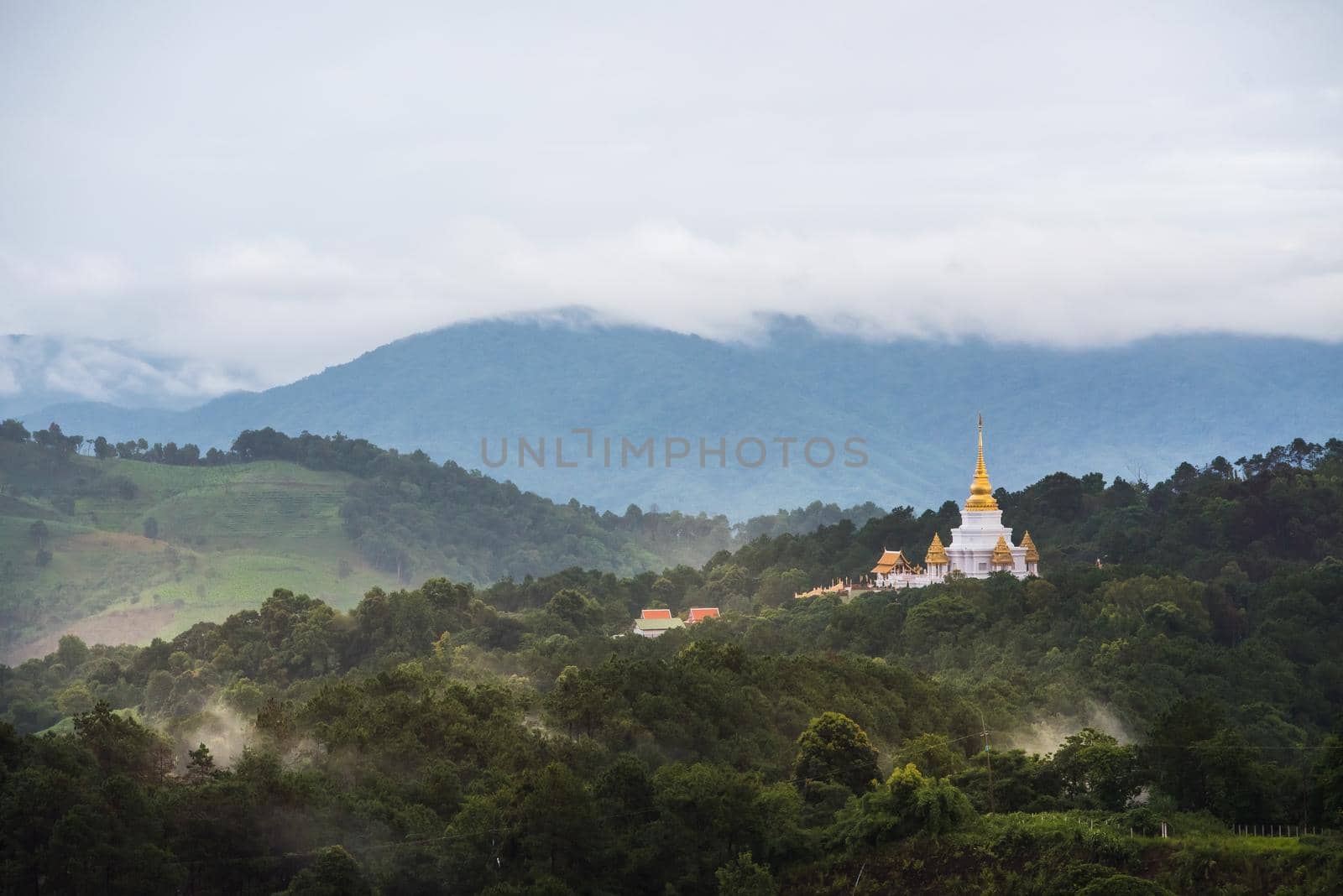 Buddhist monastery on the mountain by Wmpix