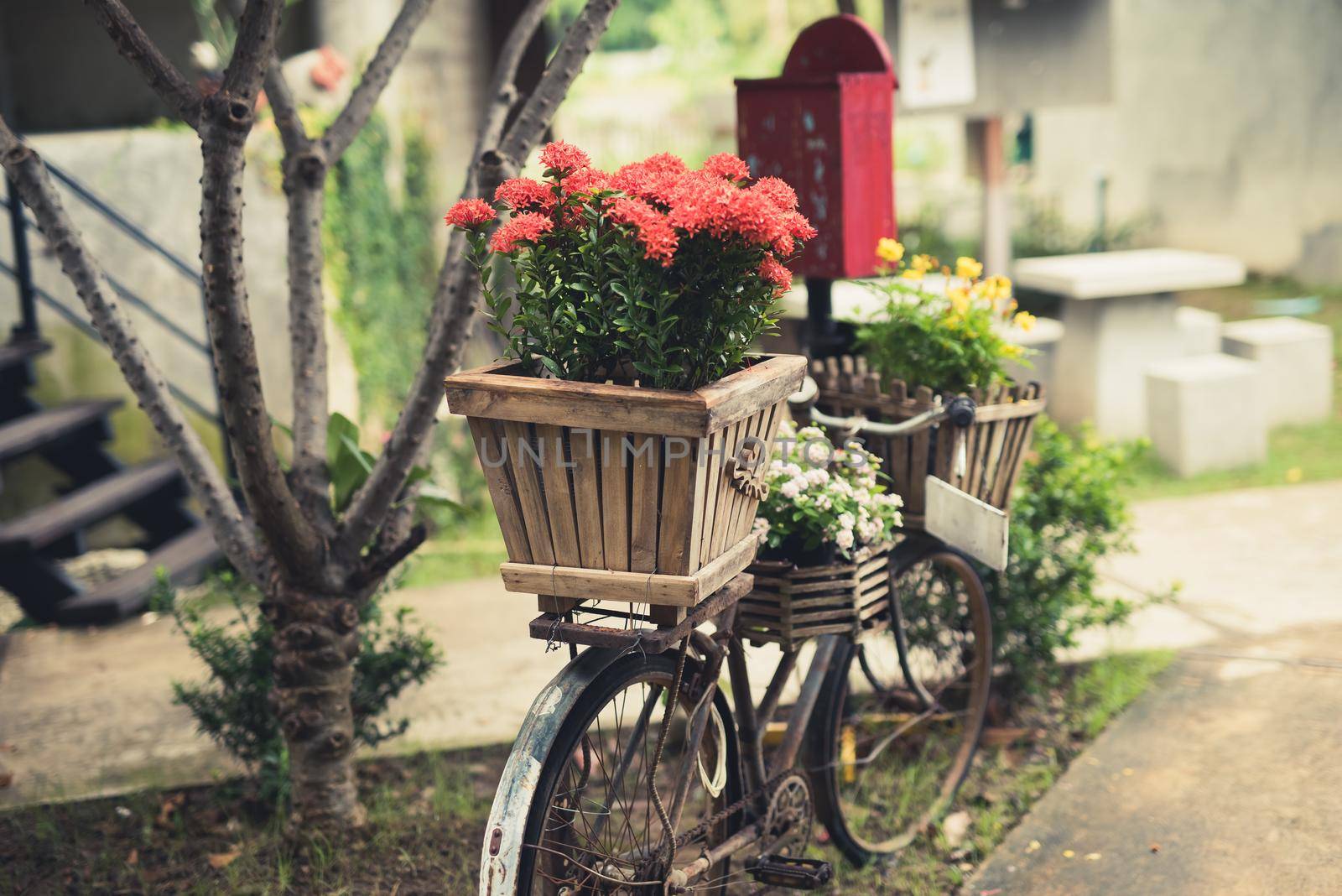 Vintage bicycle with flowers by Wmpix