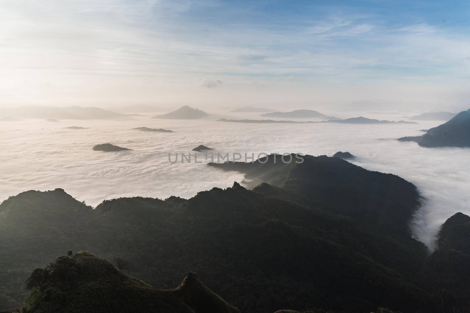 fog and cloud mountain valley landscape by Wmpix