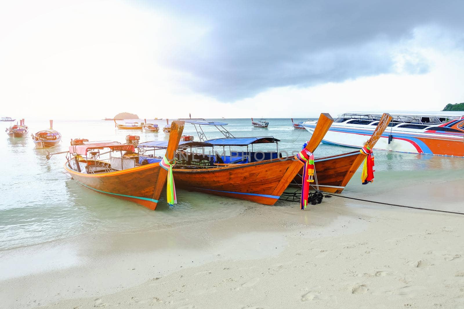 Fishing boat on the beach, lipe island.Thailand