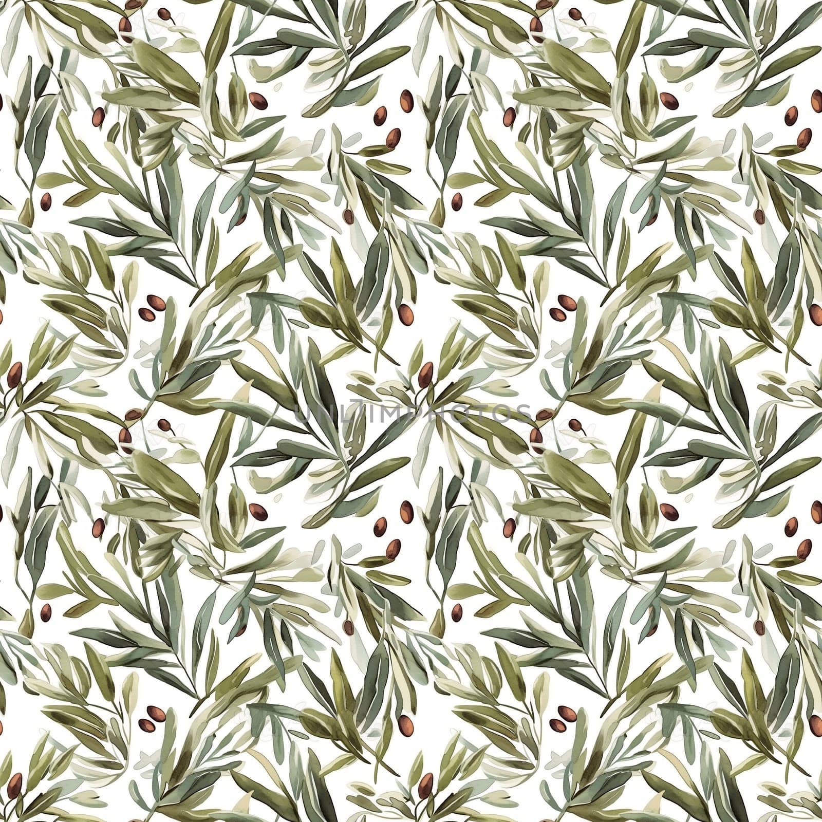 Olives seamless pattern color sketch style hand-drawn background, olive branches with leaves on white background. Italian food. ai