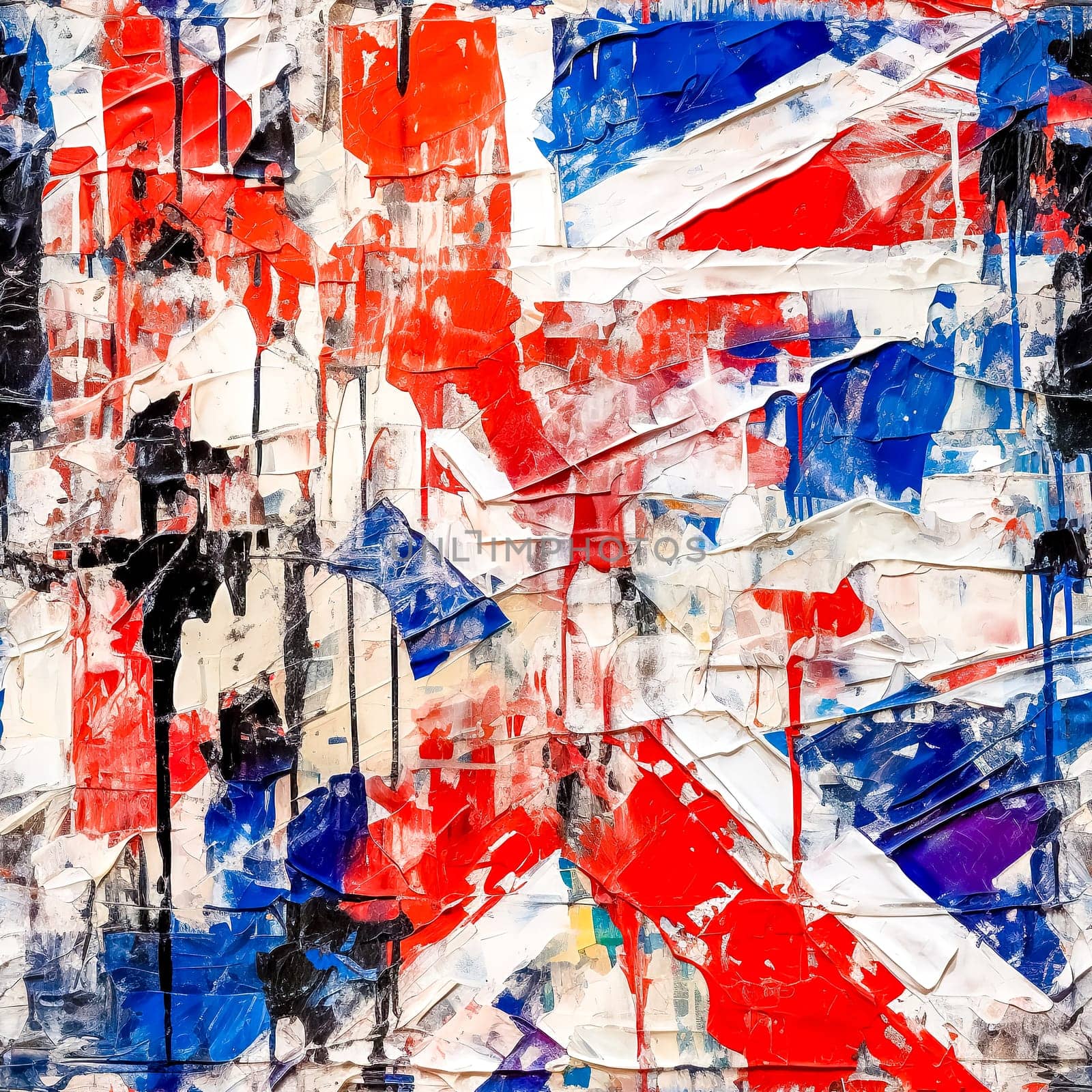 tile, creative background with the shapes and colors of the British flag drawn in watercolor, made with Generative AI by Edophoto