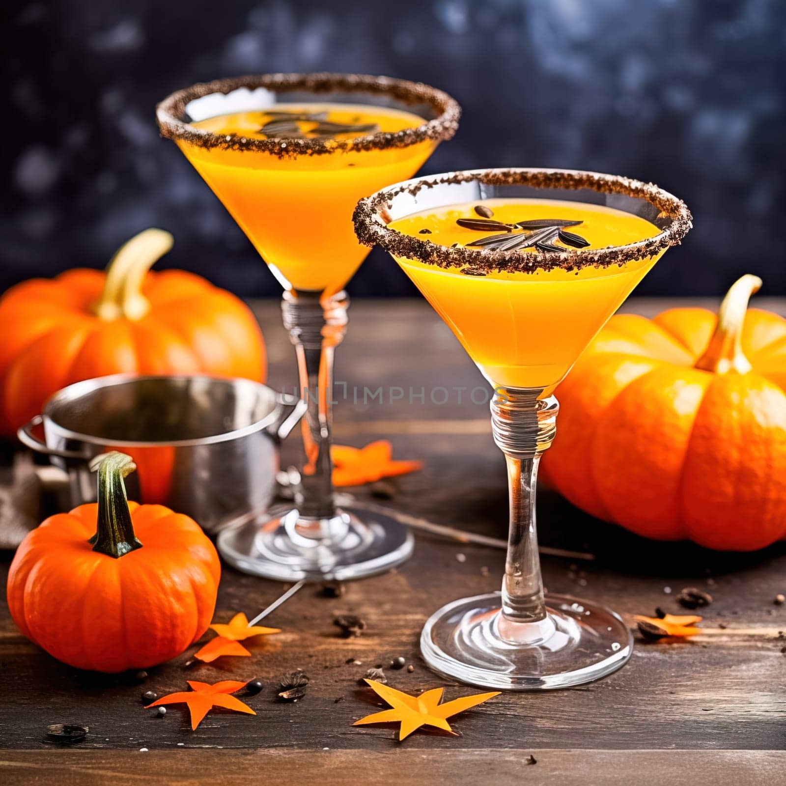 Tykkintini Pumpkin Martini cocktail for autumn and Halloween parties. Generative AI. High quality illustration