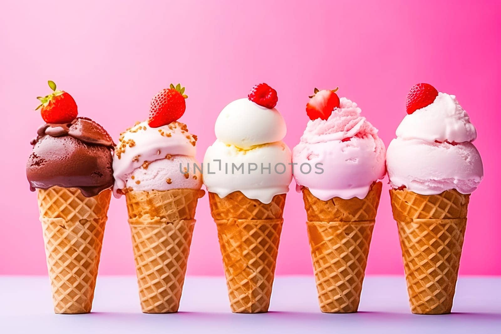 Ice cream in a waffle cup. Generative AI. High quality illustration