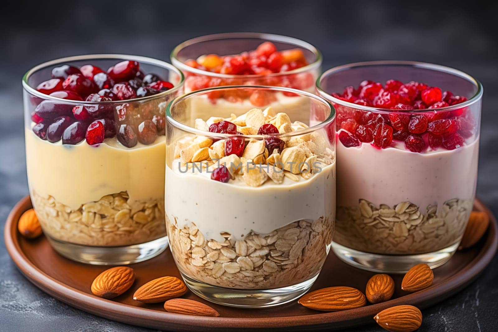 Vegan banana and oatmeal smoothie in a glass bowl. Healthy. Generative AI. High quality illustration