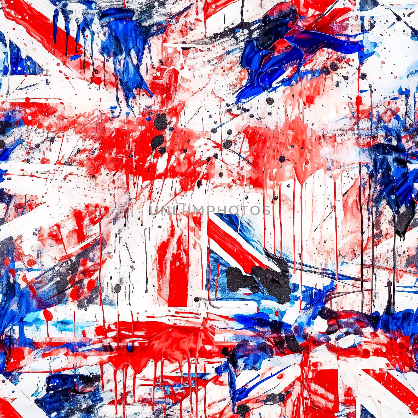 seamless texture, creative background with the shapes and colors of the British flag drawn in watercolor, made with Generative AI by Edophoto