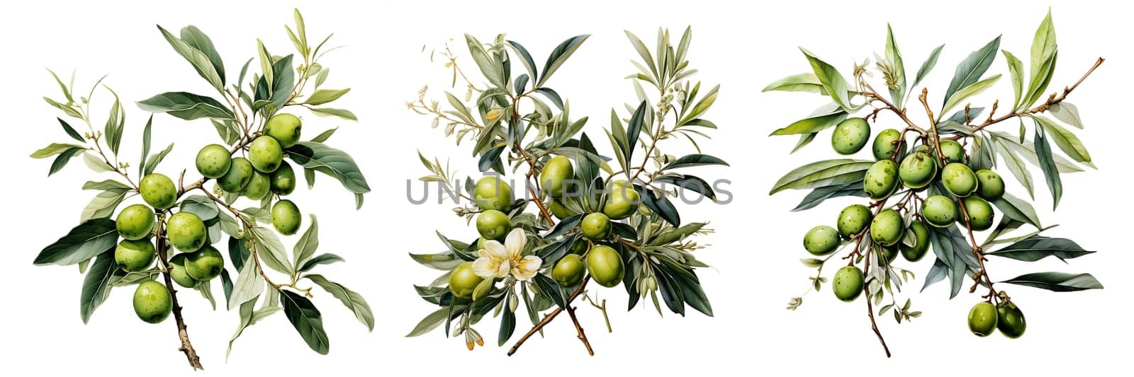 Olives seamless pattern color sketch style hand drawn background, olive branches with leaves on white background. Italian food. ai by maclura